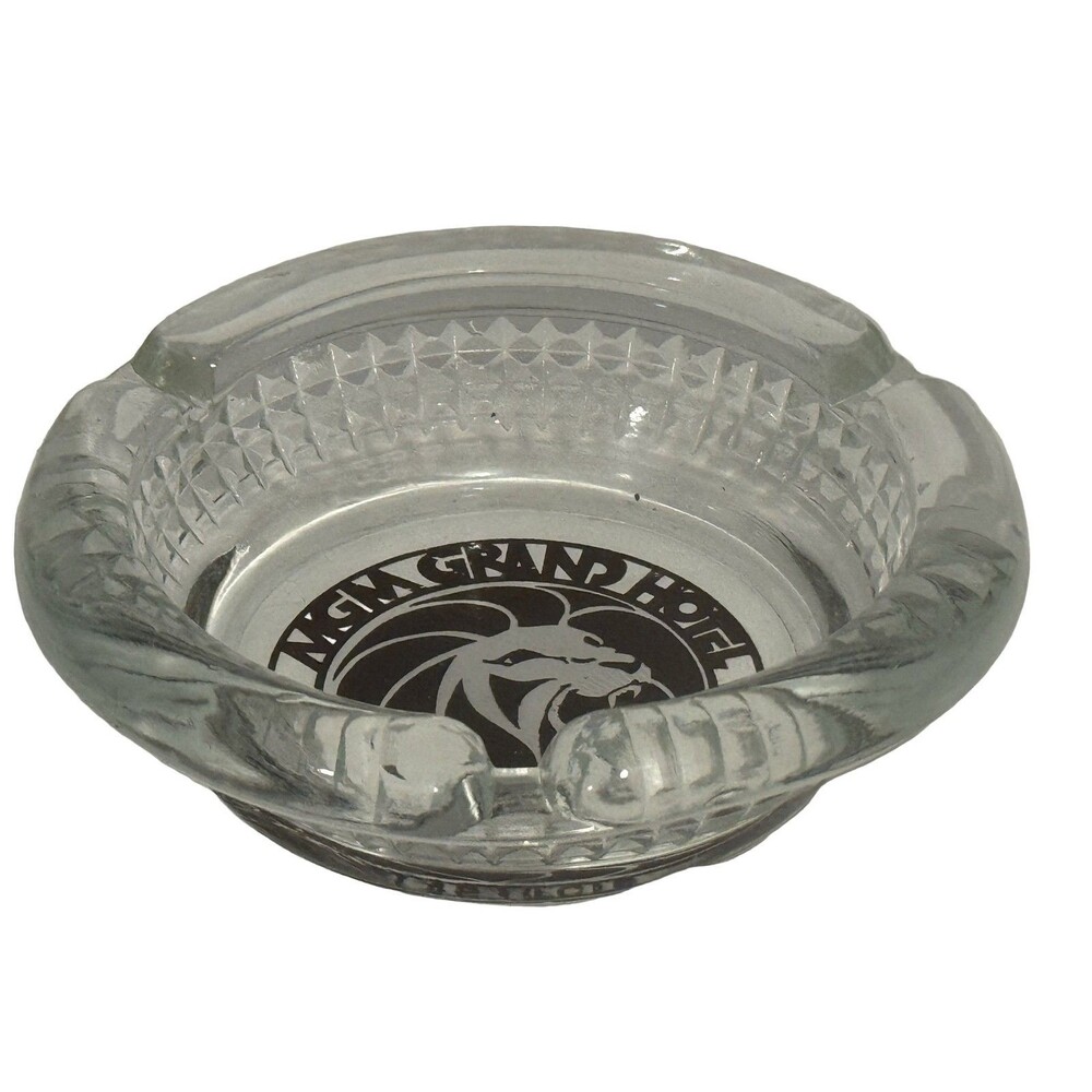 MGM Grand Hotel Ashtray Clear Glass 4" Las Vegas Casino Lion Logo